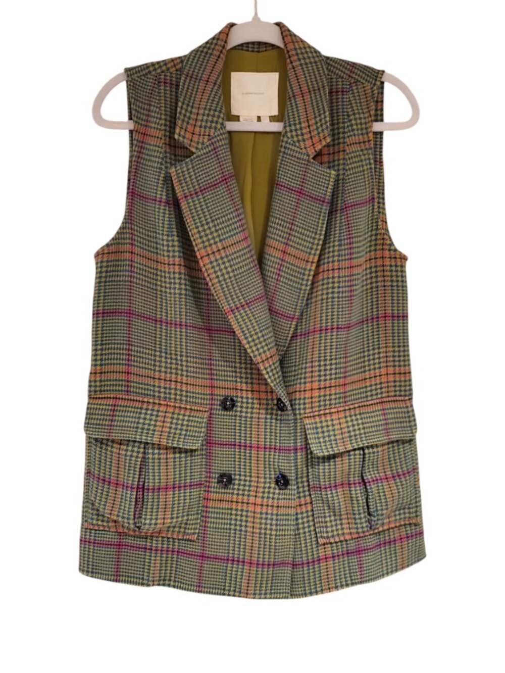 Anthropologie Plaid Vest Double Breasted Longline Blazer Small Dark Academia